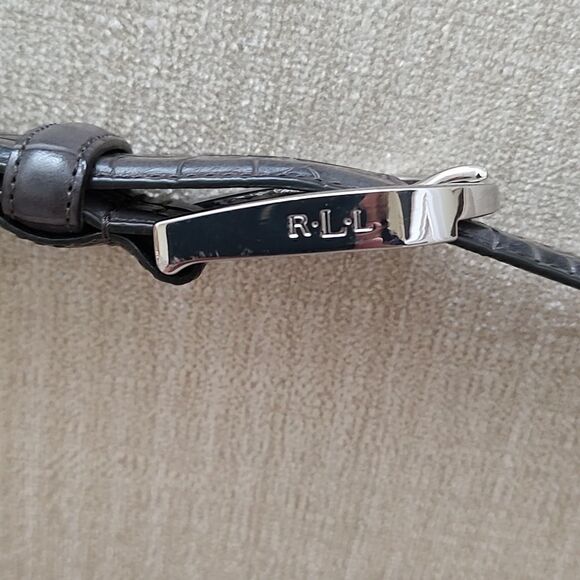 Lauren Ralph Lauren Croc Embossed Gray Leather Belt Silver Buckle Size M - Picture 10 of 11